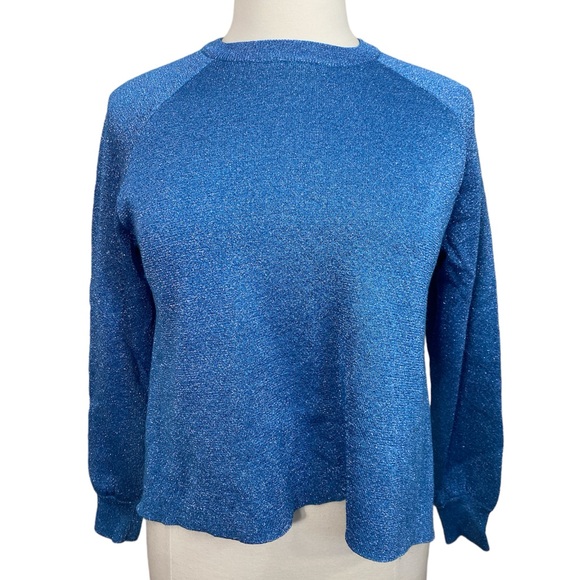 Blue metallic split hem Crewneck sweater - Picture 1 of 5
